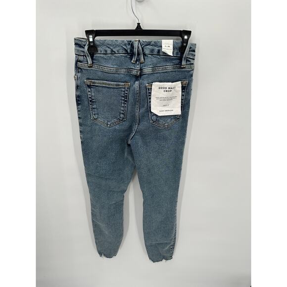 GOOD AMERICAN NWT Good Waist Chew Hem Cropped Jeans In Blue799 // 0 (25) - Picture 13 of 15